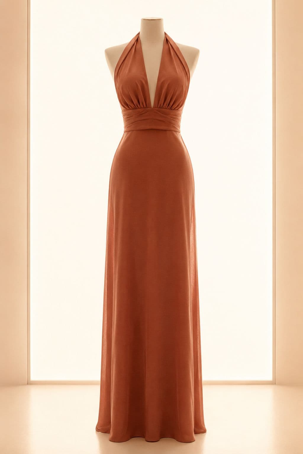 Halter Neck Maxi, lit from directly behind so the translucency of the cloth is visible.