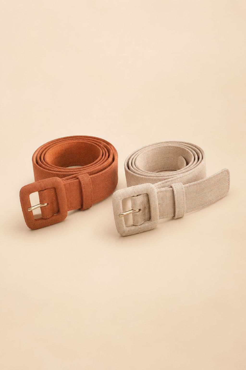 Fabric Belt Set of 2 — Two soft self-covered belts, 3.5 cm wide, cut long enough to wrap twice.