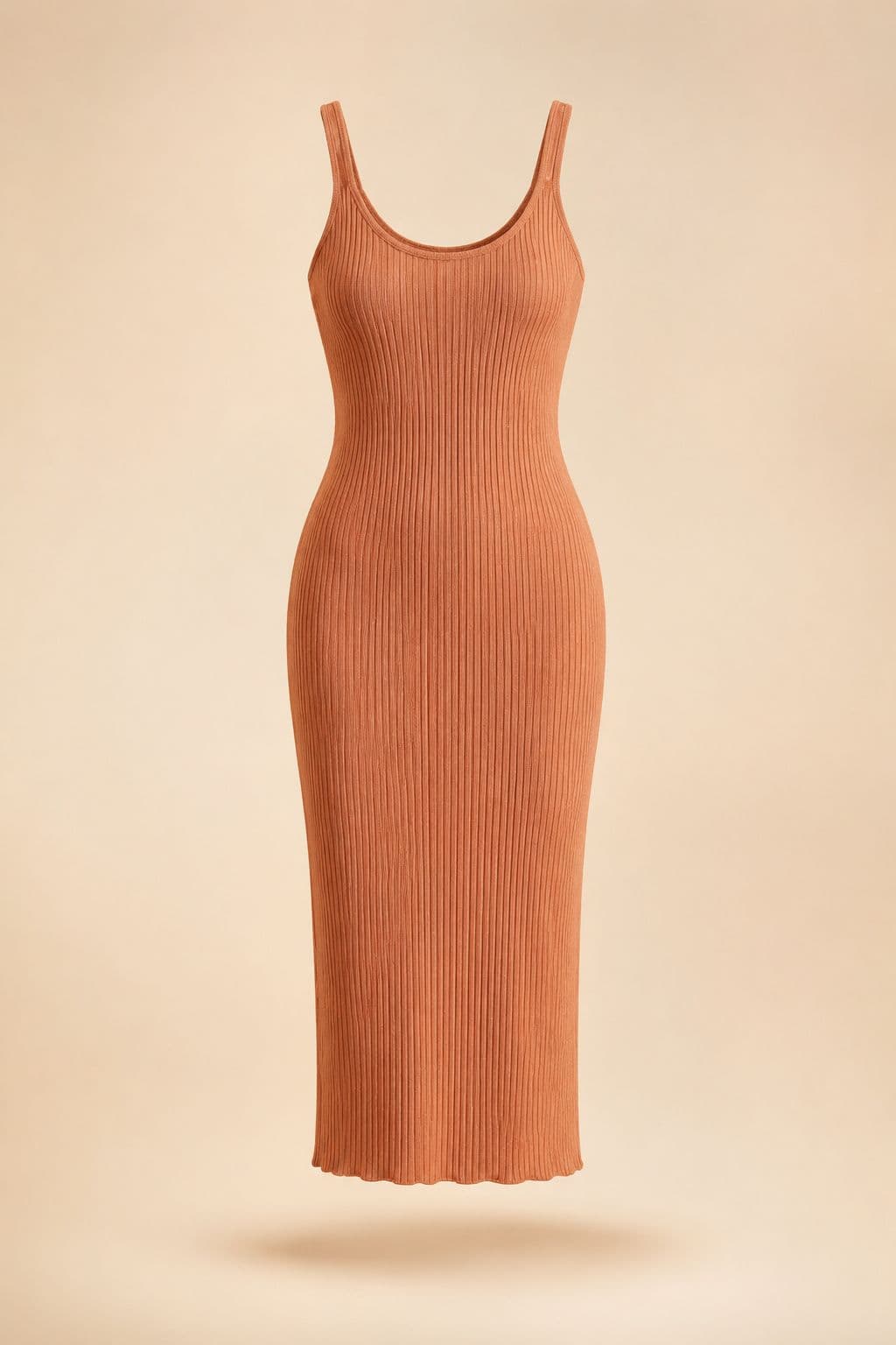 Tank Midi Ribbed — A close-fitting rib knit, checked on the rig in the palest colourway rather than the darkest.