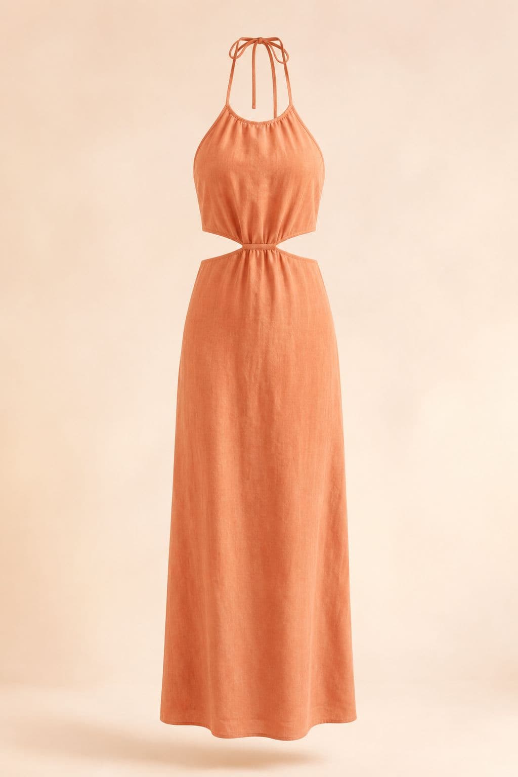 Cutout Waist Maxi — Two waist cutouts at fixed positions, published in centimetres from the shoulder seam.