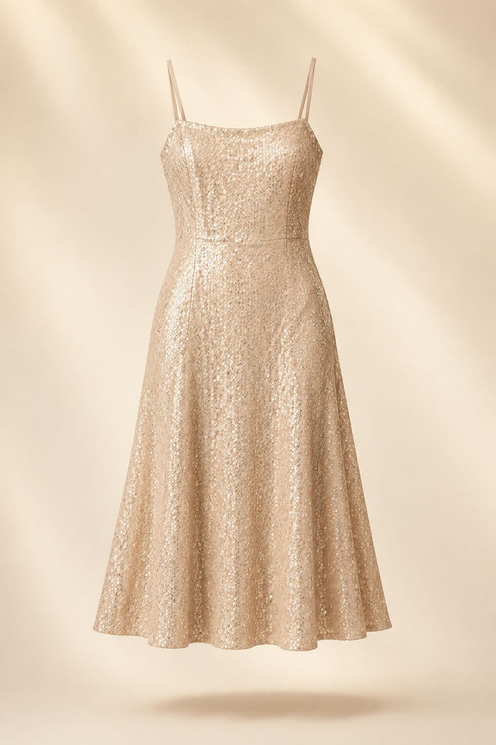 Embellished Midi — Tonal matte sequins on a lined mesh ground. Heavy, and it catches on things.